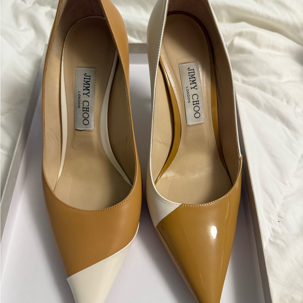 Jimmy Choo Love 85 Heels – Butter Rum & Latte Patent/Nappa 🧁 Size 39